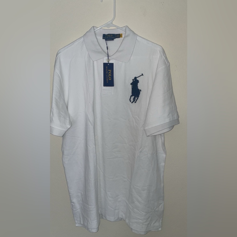 Polo by Ralph Lauren Men's White Polo Shirt with Blue Logo